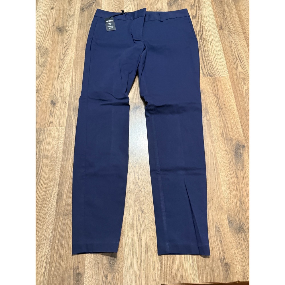 Satinato Trousers Womens 10 Blue Adult Slim Fit Flat Front New With Tags